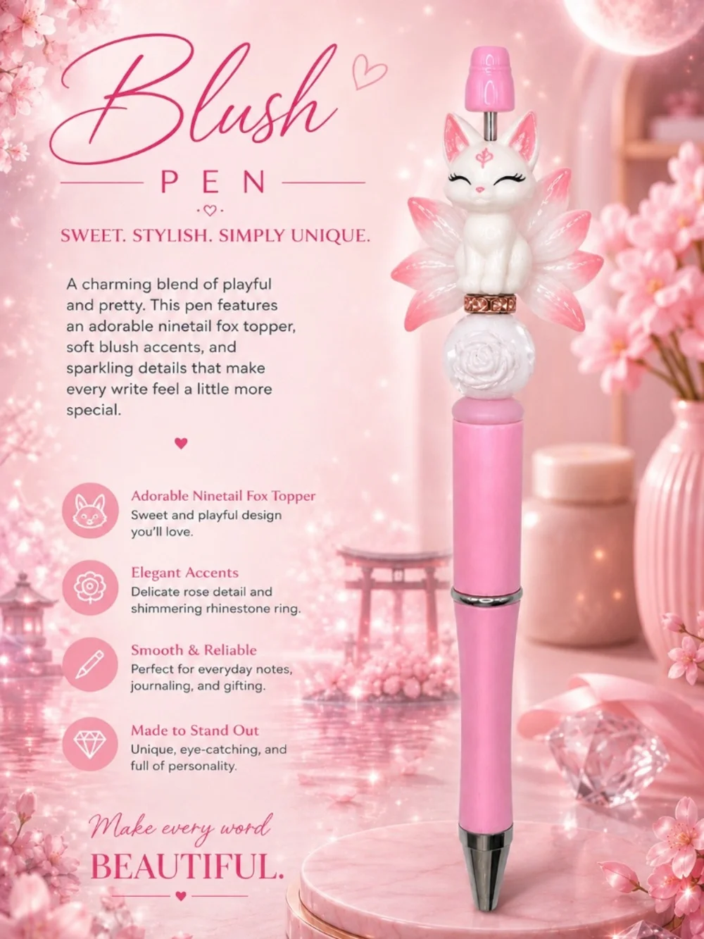 Pink Nine-Tail Fox Pen